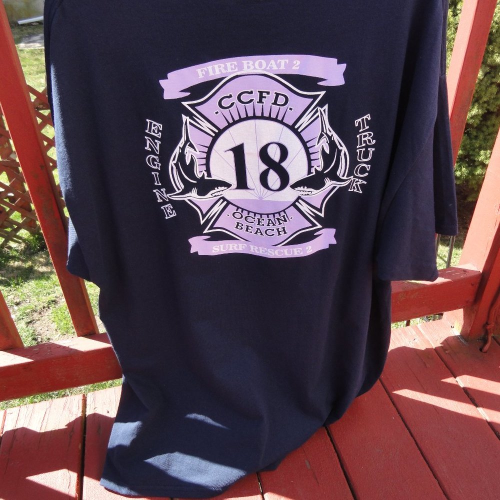 Fire Station 18 Cancer Awareness Fire Boat Surf Rescue T~SHARKS~Unique